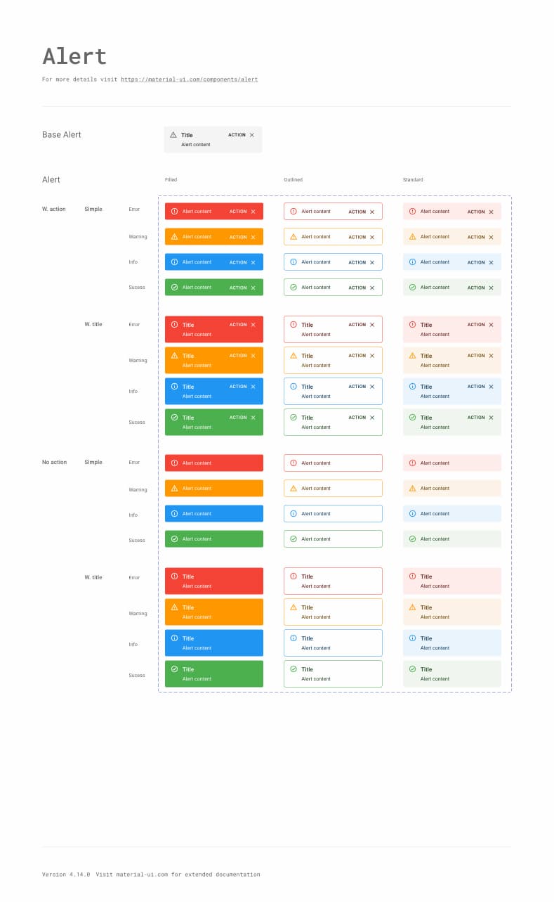 Material UI Alert component variations in the Figma Design Kit.